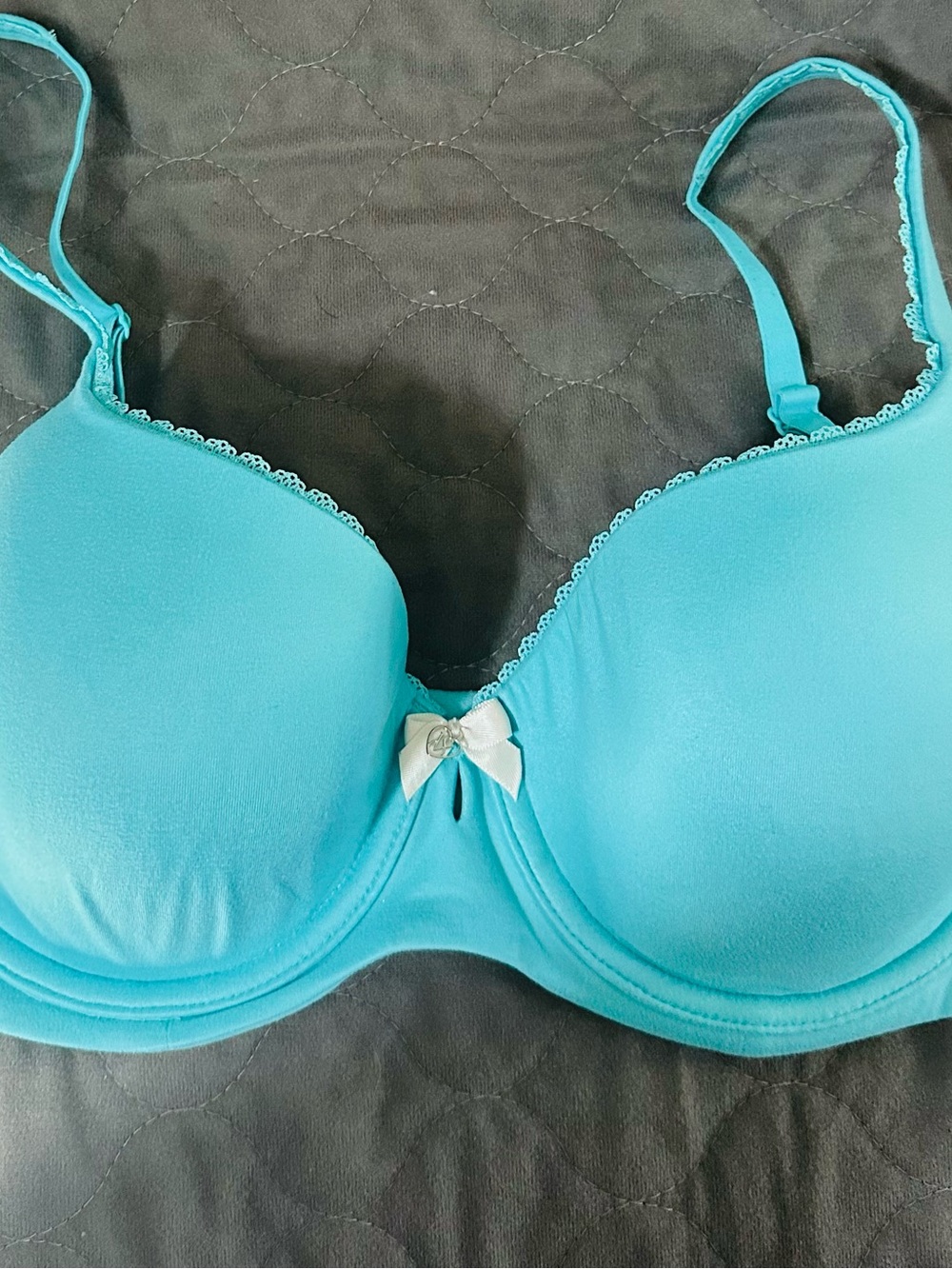 Turquoise Padded Underwire Bra with Bow - Women Intimates Size 34D